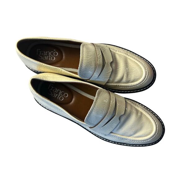 Franco Sarto Balin White Patent Leather Platform Lug Sole Loafers Size 6.5 - Picture 2 of 10